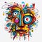 Colorful Surrealistic Urban Cartoon Head With Abstract Art Doodle