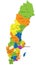 Colorful Sweden political map with clearly labeled, separated layers.