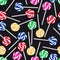 Colorful sweet lollipops seamless dark pattern