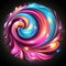 Colorful swirl art on black background with baroque brushwork