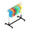 Colorful T-shirt on hanger on clothing wardrobe rack fashion store isometric view