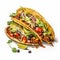 Colorful Taco Art: Vibrant Beef Tacos On White Background