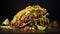 colorful taco on black backdrop a popular fast food item, filled with fresh ingredients