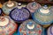 Colorful tagine souvenirs in a shop in Morocco