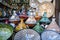 Colorful tagines sold in old town of Marrakech, Morocco