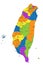 Colorful Taiwan political map with clearly labeled, separated layers.