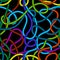 Colorful tangled messy wires on black seamless pattern, vector