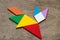 Colorful tangram puzzle in running cat or fox shape