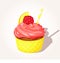 Colorful tasty lemon cupcake with pink cream and raspberry in cartoon style isolated on white background. Vector