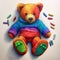 Colorful Teddy Bear Surrounded By Crayons In Hyperrealistic Style