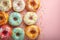 Colorful temptation donuts with sprinkles showcased in a top view