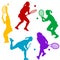 Colorful tenis player silhouettes