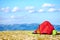 Colorful tent camping in mountains