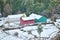 Colorful Tents Huts with Snow All Around on Ground and Trees - Comping in Forest - Landscape in Winter in Himalayan Village, India
