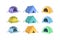 Colorful tents semi flat vector illustration set