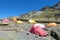 Colorful tents stanging in high mountain camping