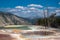 The colorful terraces of hot springs in the Mammoth Hot Springs area of Yellowstone National Park