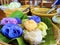 colorful thai noddle,Thai traditional food on wooden table.