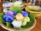 colorful thai noddle,Thai traditional food on wooden table.