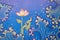 Colorful Thai traditional pattern temple wall painting, water wave, lotus
