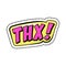 Colorful thx sticker, retro style patch badge with text, thanks, thank you, vector illustration.
