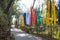 Colorful Tibetan flags along side next to the entrance gate of Guru Rinpoche Temple at Namchi. SIkkim, India