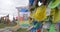 Colorful Tibetan prayer flags swaying in the wind in the temple, Ulan Ude Russia