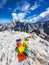 Colorful Tibetan praying flags on the top of the mountain