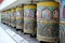 Colorful tibetian prayer wheels in Swayambhunath Temple, Kathma