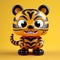 Colorful Tiger Bear Figurine On Yellow Background - Playful Caricature