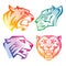 Colorful tiger head logos with rainbow gradients
