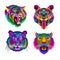 Colorful tiger pop art portrait group in pack ready to print