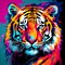 Colorful Tiger Popart Painting On Vibrant Background