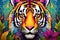 a colorful tiger is shown in the middle of a painting. generative ai