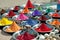 Colorful tika powders on indian market