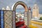 Colorful tiled terrace overlooking the medina in Tunis, Tunisia