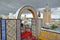 Colorful tiled terrace overlooking the medina, with a view on the minaret of Ez Zitouna Mosque Great Mosque