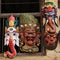 Colorful timber masks representing Hindu gods. Kathmandu, Nepal