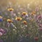 Colorful tiny wildflower field background. Generative AI.