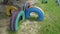 Colorful Tire toy Recycle in school playground