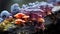 The colorful toadstool adds beauty to the uncultivated forest generated by AI