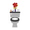 colorful toilet with decorative vase