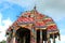The colorful top of the great temple car of Thiruvarur.
