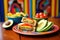 colorful tortas with avocado, tomato, and onion slices