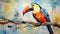 Colorful Toucan Abstract Painting On Large Canvas