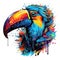 Colorful Toucan Head in Dark Bronze and Azure Neonpunk Style for Lith Print.