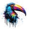 Colorful Toucan Head in Dark Bronze and Azure Neonpunk Style for Posters and Web.