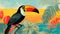 Colorful Toucan Perched On Ocean Branch - Editorial Illustration