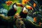 Colorful Toucans in Fresh Green Forest Generative AI