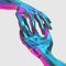 Colorful touching and helping hands in futuristic low poly style